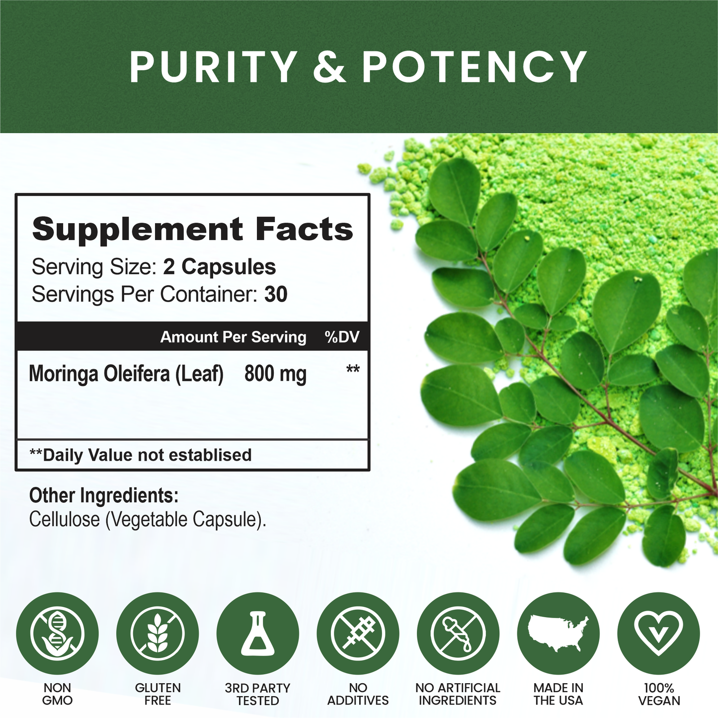 Moringa Capsules, 800mg Organic Moringa Oleifera-3